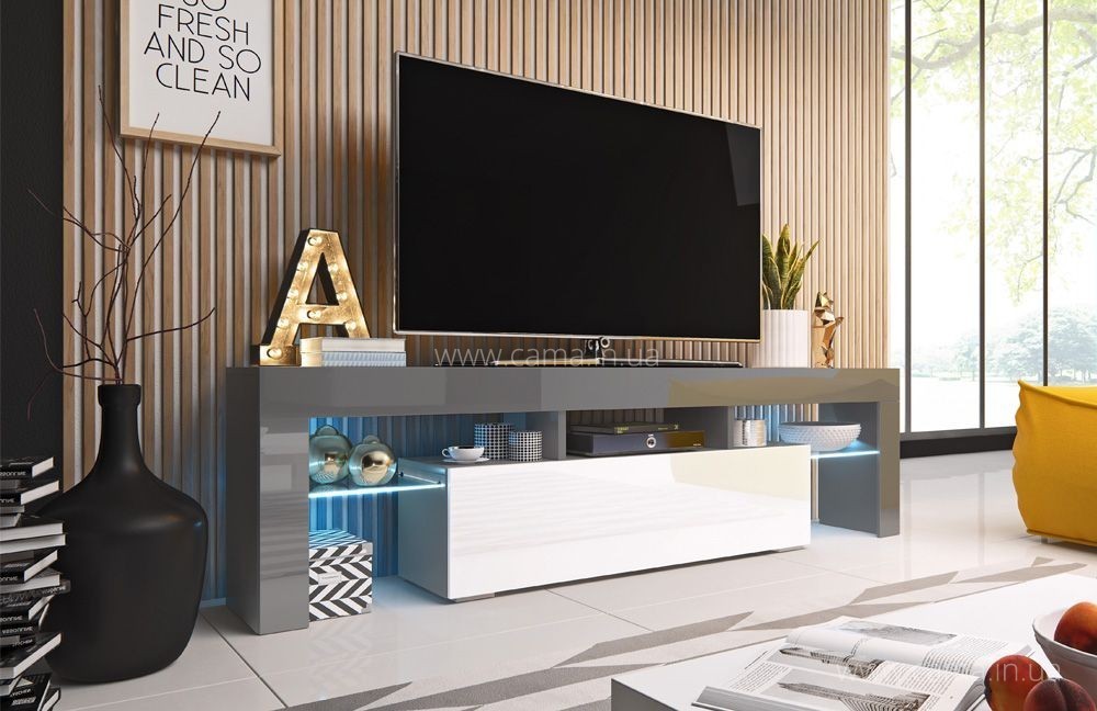 Тумба ТВ Toro 158см - серый/белый глянец Тумба ТВ Toro 158см - серый/белый глянец