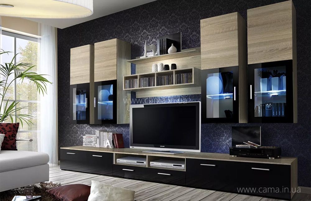 Гостиная LYRA Дуб Сонома/Черный Глянец Гостиная LYRA Дуб Сонома/Черный Глянец