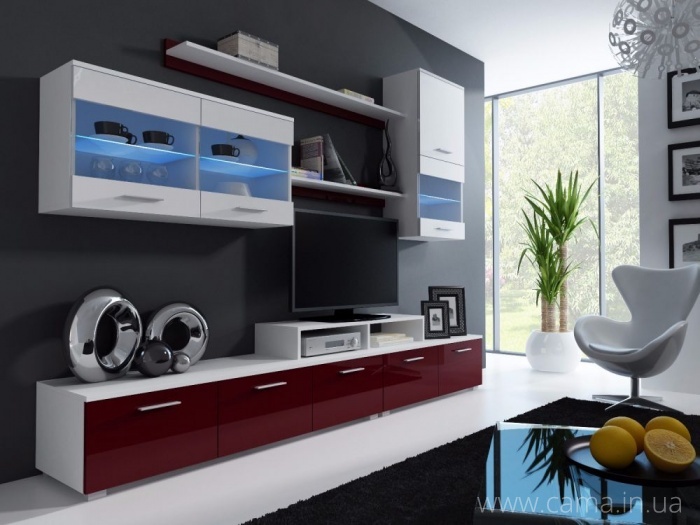 Стенка Logo II Белый/бордо глянец