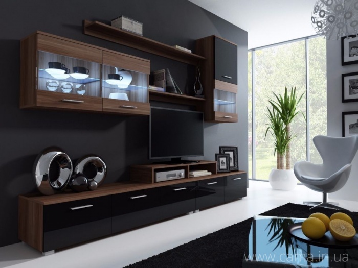 Стенка Logo II слива/черный глянец