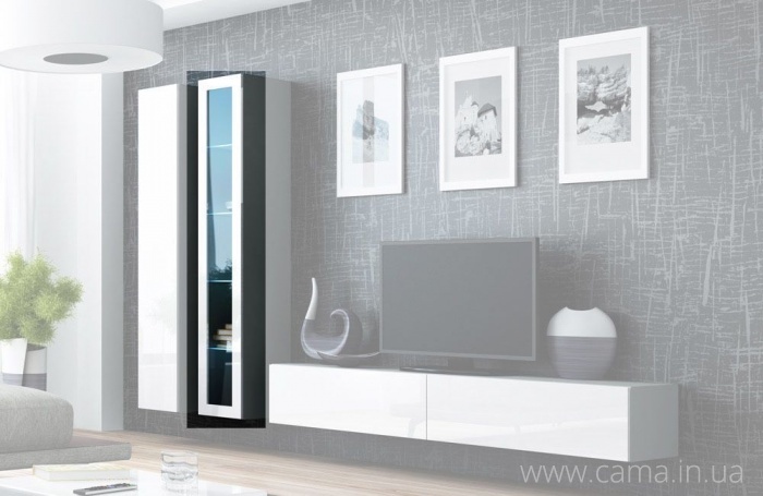 Витрина навесная Vigo 180 серый/белый глянец Витрина навесная Vigo 180 серый/белый глянец