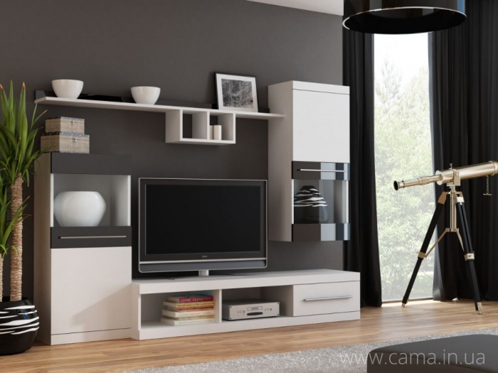 Гостиная Nick белый/белый и черный глянец