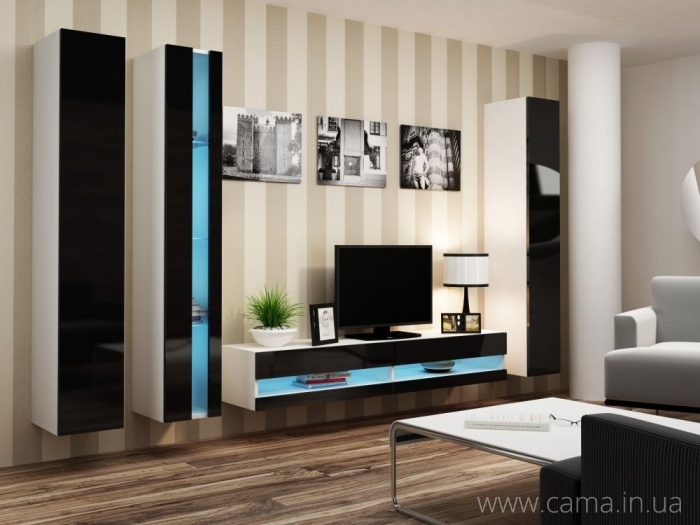 Гостиная Vigo New 7 белый/черный глянец