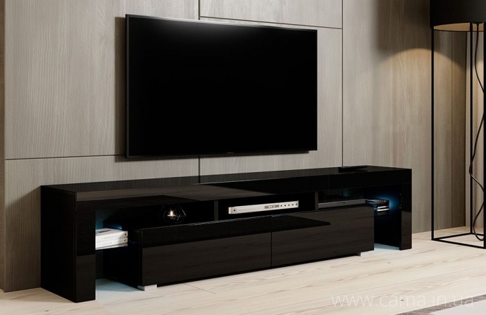 Тумба ТВ Toro 200см Черный/Черный глянец