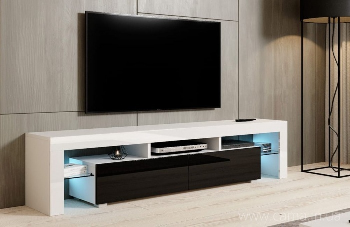 Тумба ТВ Toro 200см Белый/черный глянец