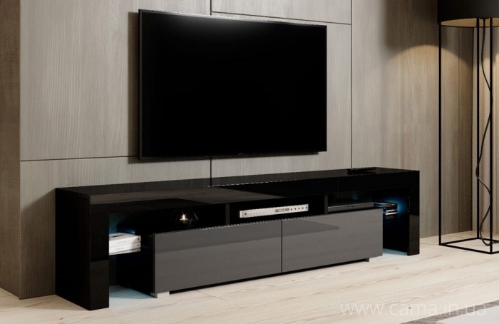 Тумба ТВ Toro 200см Серый/черный глянец