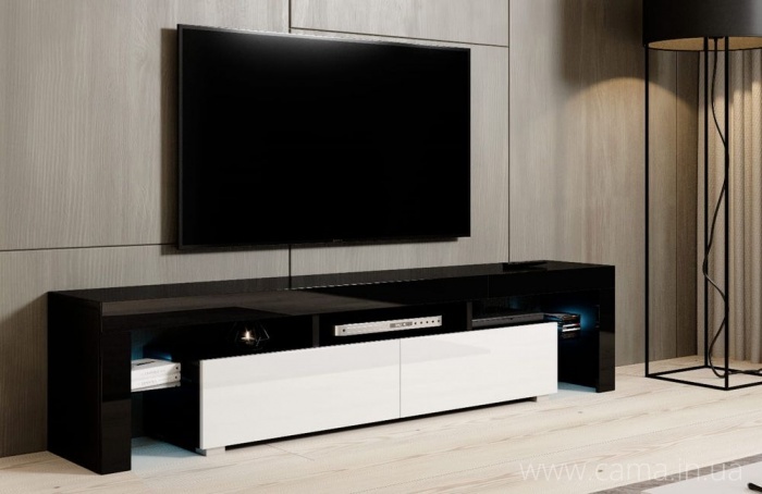 Тумба ТВ Toro 200см Черный/белый глянец