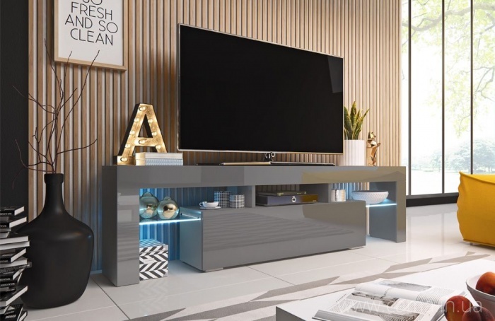 Тумба ТВ Toro 158см - серый/серый глянец