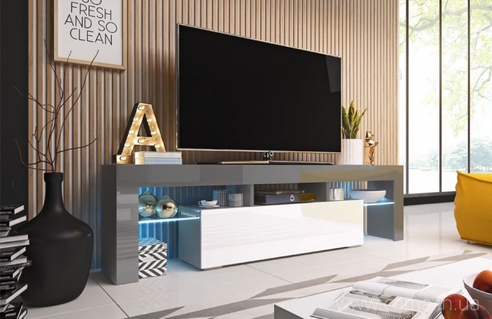 Тумба ТВ Toro 158см - серый/белый глянец