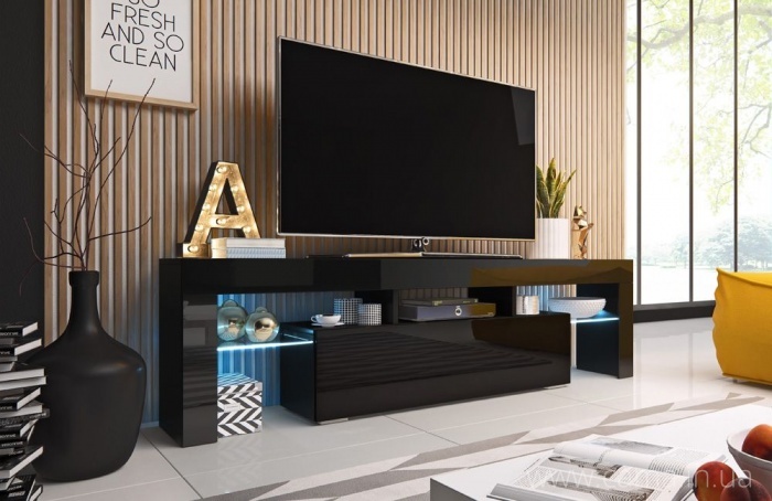 Тумба ТВ Toro 158см - черный/черный глянец