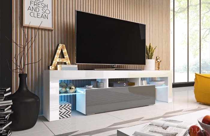 Тумба ТВ Toro 158см - белый/серый глянец