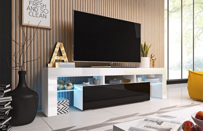 Тумба ТВ Toro 158см - белый/черный глянец