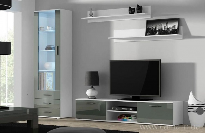 Гостиная Soho 1 дуб белый/серый глянец