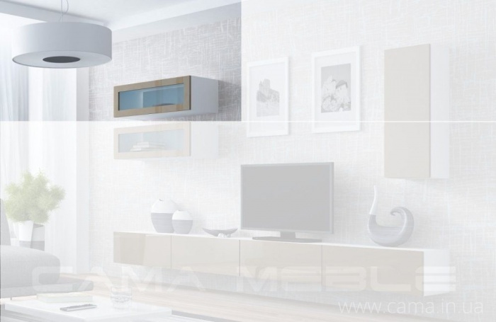 Витрина навесная Vigo 90 белый/латте глянец